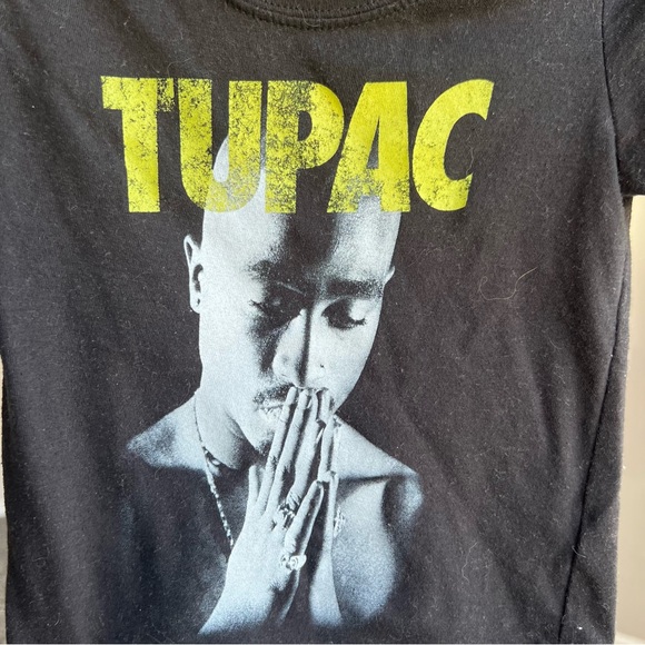 Black Tupac Kids Short Sleeve Tee Unisex - Picture 2 of 5